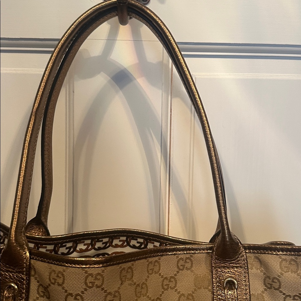 EXCELLENT Condition Gold and brown canvas Gucci Princy Tote - Picture 2 of 16